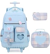 ACESAK Rolling Backpack for Girls - Roller Wheels School Bookbag with Lunch Bag & Pencil Pouch fo...