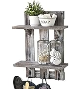 J JACKCUBE DESIGN Rustic Wall Mounted Bathroom Shelves- 2 Tier Floating Wood Pallet Shelves with ...