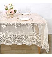 Fanqisi 5 Pieces Ivory Lace Tablecloth 60x120 Inches Classic Wedding Lace Tablecloths Overlay Par...