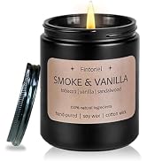 Smoke & Vanilla Scented Candle – 7oz Soy Wax, 45 Hour Burn Time, Subtle & Non-Irritating Fragranc...