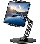 OHLPRO Adjustable iPad Stand for Desk - 360° Rotating Base Dual Arm Foldable Tablet Holder, Heavy...