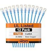 Tecmojo UL Listed Ultra-Slim Cat6a 1ft Ethernet Cable, 30AWG 100% Pure Copper, 10Gbps 550MHz Netw...