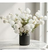 Hananona 12 Pcs Artificial Kiku Flowers, Fake White Chrysanthemum Pom Pom Mums Flower Faux Floral...