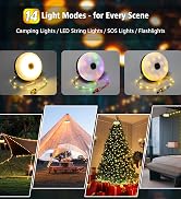 Camping String Lights 33ft, 4 in 1 Rechargeable 100 LED Outdoor Tent String Lights with 14 Lighti...