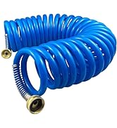 Darnassus Heavy-duty PU Coil Hose, Self-Coiling Garden Hose with Solid Brass Fittings, Retractabl...