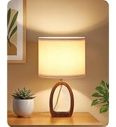 GOEBLESON Small Table Lamp, 14.2" Cute Little Desk Lamp, Wood Bedside Lamp with White Linen Lamps...