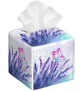 Purple Lavender and Butterfly Tissue Box Cover Square,Watercolor Lavender Flowers Tissue Box Hold...