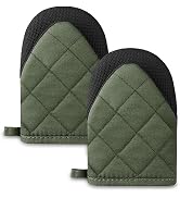 AUAUY Mini Oven Mitts, 2 Count Green Small Oven Mitt 220?/428°F Heat Resistant with Non-Slip Surf...