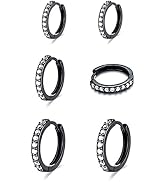 3 Pairs Sterling Silver Small Hoop Earrings Cubic Zirconia Cuff Earrings | Tiny Cartilage Huggie ...