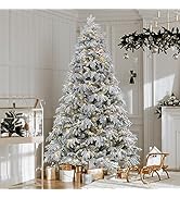Edergoo 7.5 ft Flocked Prelit Christmas Tree - 2700 Tips & 400 Lights with 10 Modes, On/Off Foot ...