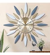 Lafocuse 23 Inch Silent Metal Mid Century Wall Clocks for Living Room Decor, Colorful Leaf Sunbur...
