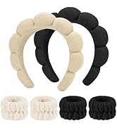 WHAVEL 6PCS Terry Cloth Spa Headband and Wristband Set, Makeup Headband Puffy Sponge Headband Fac...