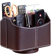PUSU Remote Control Holder PU Leather 360 Degrees Rotatable Desktop Supply Organizer Storage Box ...