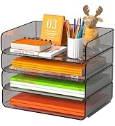 FANXIYQ 4-Tier Acrylic Paper Tray Organizer Brown Stackable Paper Organizer | Tool-Free Stackable...