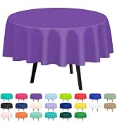 QIKSION 2 Pack Purple Plastic Tablecloth Disposable Circle Table Covers Purple Table Cloths for P...