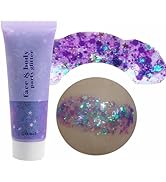 Go Ho Lavender Purple Face Body Glitter,Mardi Gras Face Glitter Makeup,Holographic Chunky Sequins...