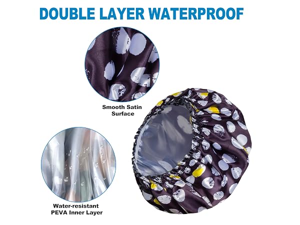 4 Waterproof Shower Caps + 2 Hair Scrunchies