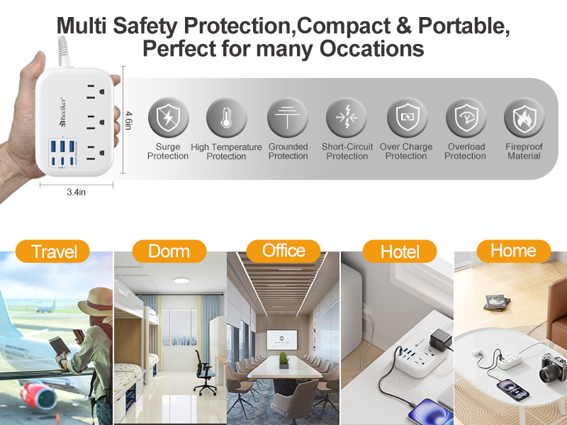 10ft 6usb surge protector power strip