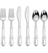 Nervure 150PCS Silver Plastic Silverware - Heavy Duty Disposable Cutlery Set, Luxury Silver Plast...