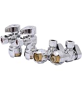 SharkBite 1/2 x 3/8 Inch Compression Angle Stop Valve, Pack of 4, Quarter Turn, Push to Connect B...