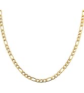 HZMAN Men Women 24k Real Gold Plated Figaro Chain Stainless Steel Necklace, Wide 3mm 5mm 7mm 9mm