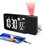 uzoli Projection Alarm Clock for Bedroom Ceiling, Digital Projection Clock with USB Port, Tempera...