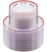 BESTSTAR 200PCS Red and Clear Plastic Plates, Disposable Plate Set with 100 Dinner Plates and 100...