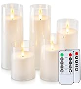 Raycare White Battery Operated Candles Flameless Candles with Timer and Remote, 5 Pcs Acrylic Fli...