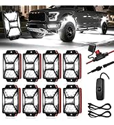 8 Pods 216 LED Pure White Rock Lights Kit with Switch Wiring Harness, 6500K 5050 SMD LED Underglo...
