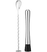 Stainless Steel Cocktail Muddler & Mixing Spoon Set — 10 Inch Bar Tool Kit for Home Bartenders, I...