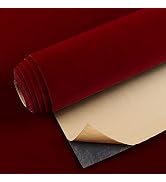 VEELIKE Dark Red Velvet Fabric Wallpaper Self Adhesive Soft Felt Drawer Liners 15.7''x118'' Red F...