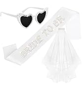 BAHABY Pearl Bride to Be Sash + Veil + Heart Bride Sunglasses Set Bachelorette Party Decorations ...