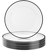 BESTSTAR 12 Inch Disposable Charger Plates, 50 Pack Plastic Clear Plates with Black Rim, Perfect ...