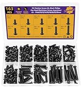 163PCS M4 Machine Screw Assortment, Black Oxide Carbon Steel Phillips Pan Head Screws, M4x6/8/10/...