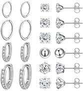 Nunpag 10 Pairs Stainless Steel Stud Earrings Colorful CZ Stud Earrings 20G Stud Earings 8mm 10mm...