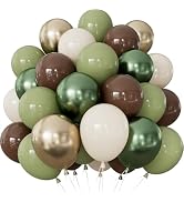 Adeyoo Green and Brown Balloons, 50 Pcs 12-Inch Safari Party Decorations with Sage Green and Meta...
