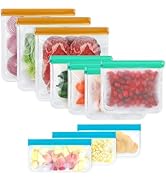 SHUOGUO 10 Pack Reusable Silicone Bags Dishwasher Safe, BPA Free Reusable Food Storage Bags for C...
