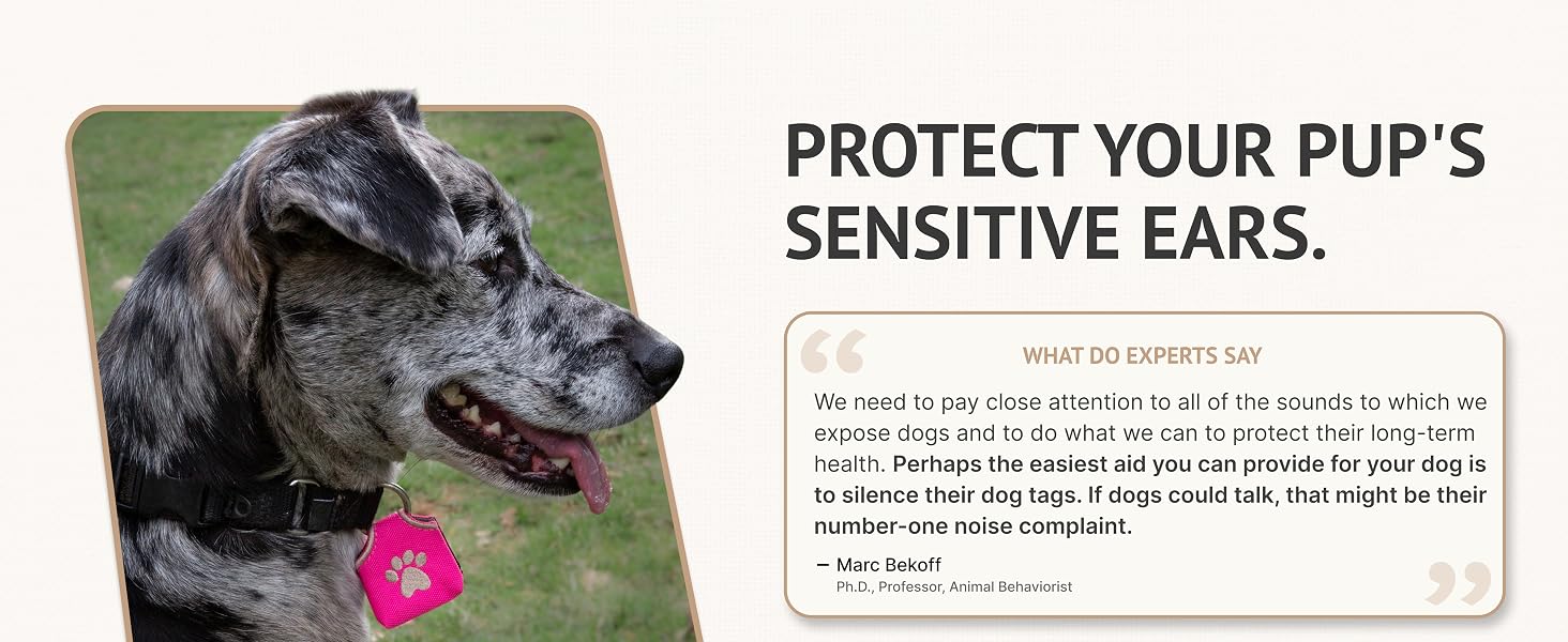 Silent dog tag cover designed to protect sensitive dog ears