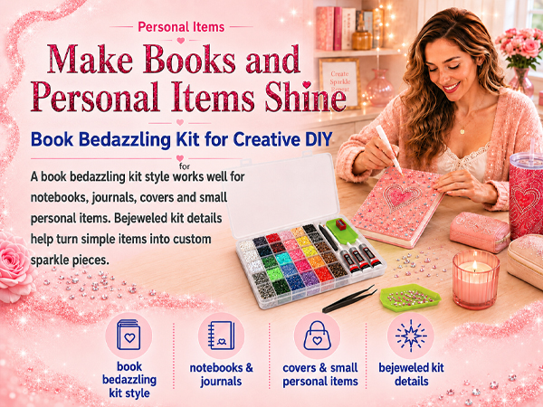 Book bedazzling kit style for notebooks, journals, covers and small personal items decorated