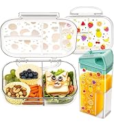 Tritan Plastic Bento Box for Kids: 3 Compartments with Straw Water Bottle | Leakproof BPA-Free Lu...