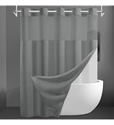 SORTTO No Hook Slub Textured Shower Curtain with Snap in Liner - Dark Gray Fabric Outer Curtain &...