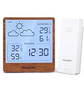 Raddy WF-50T Indoor Outdoor Thermometer Hygrometer Wireless Weather Station, Battery Powered Temp...