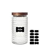 PENGSHU Glass Jar with Wood Lid and Label - 34 OZ Large Kitchen and Pantry Storage Container for ...