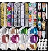 FANDAMEI Chrome Nail Powder, Nail Charms, 12Jars Chrome Powder For Nails | Chrome Powder For Nail...