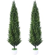 DTNESS 2 Pack 6Ft Artificial Cedar Topiary Tree w/ 2 Stake & Pot for Porch | UV-resistant, Evergr...