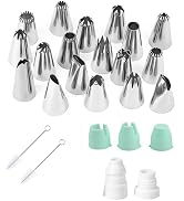 18Pcs Large Piping Tips and Couplers Set for Piping Bgs, Stainless Steel Cake Decorating Piping T...