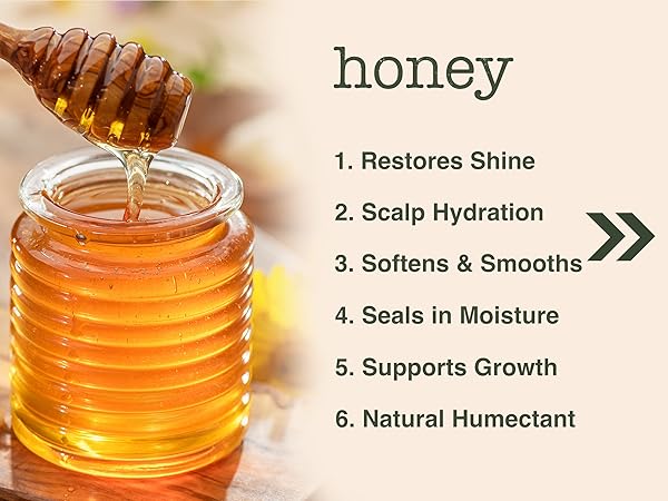 Honey benefits for hair care, restoring shine, scalp hydration, supporting hair growth naturally