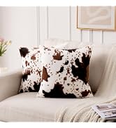 GALMAXS7 Cowhide Throw Pillow Covers Set of 2, 18x18 | Cow Print Couch Pillow Covers Fluffy Soft ...