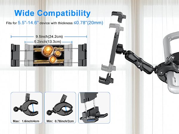 PLDHPRO Tablet Holder for Mic Stand, 360° Swivel iPad Music Stand Mount for Microphone with Clamp