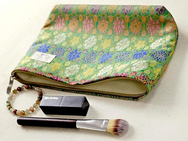Cute pouch for makeup toiletries, travel, organizing, storage, unique tiger and Bohemian Lotus